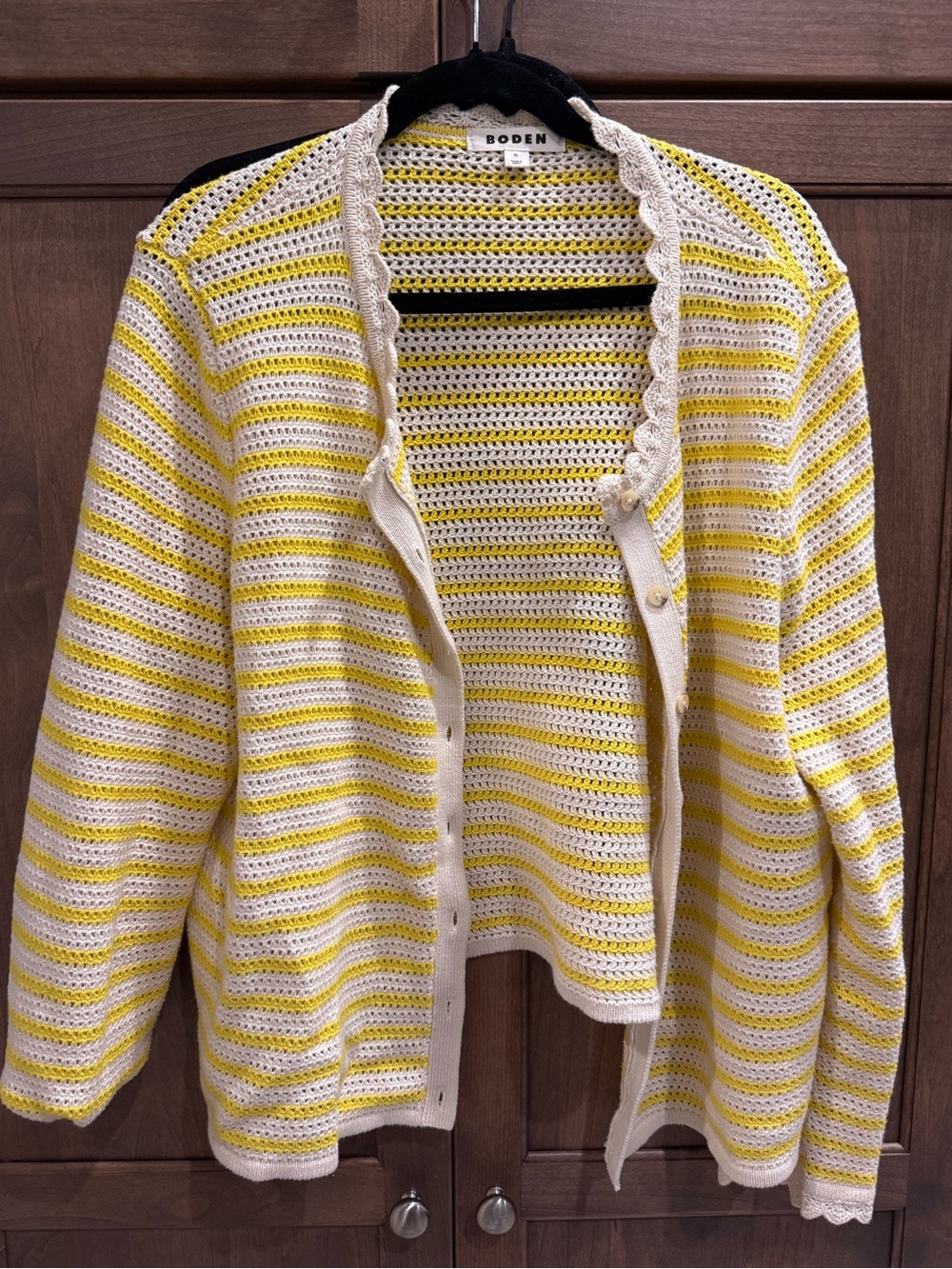 Boden Yellow and Cream Striped Crochet Cardigan